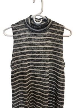 rag & bone Knit Tank -Thea Mock Neck Sleeveless Black and Gray Striped 
Size M